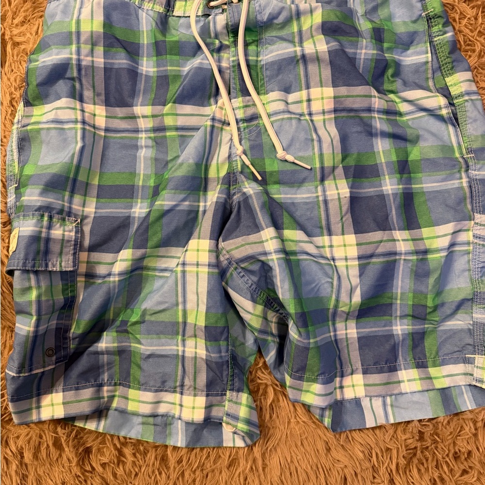 Chaps Mens Shorts Large Plaid Green Blue Swim Trunks Boardshorts Mesh Lined